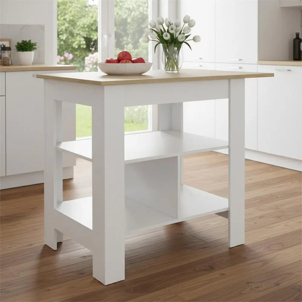 35" Natural and White Wood Kitchen Island With Storage - NOVA HOME FURNITURE