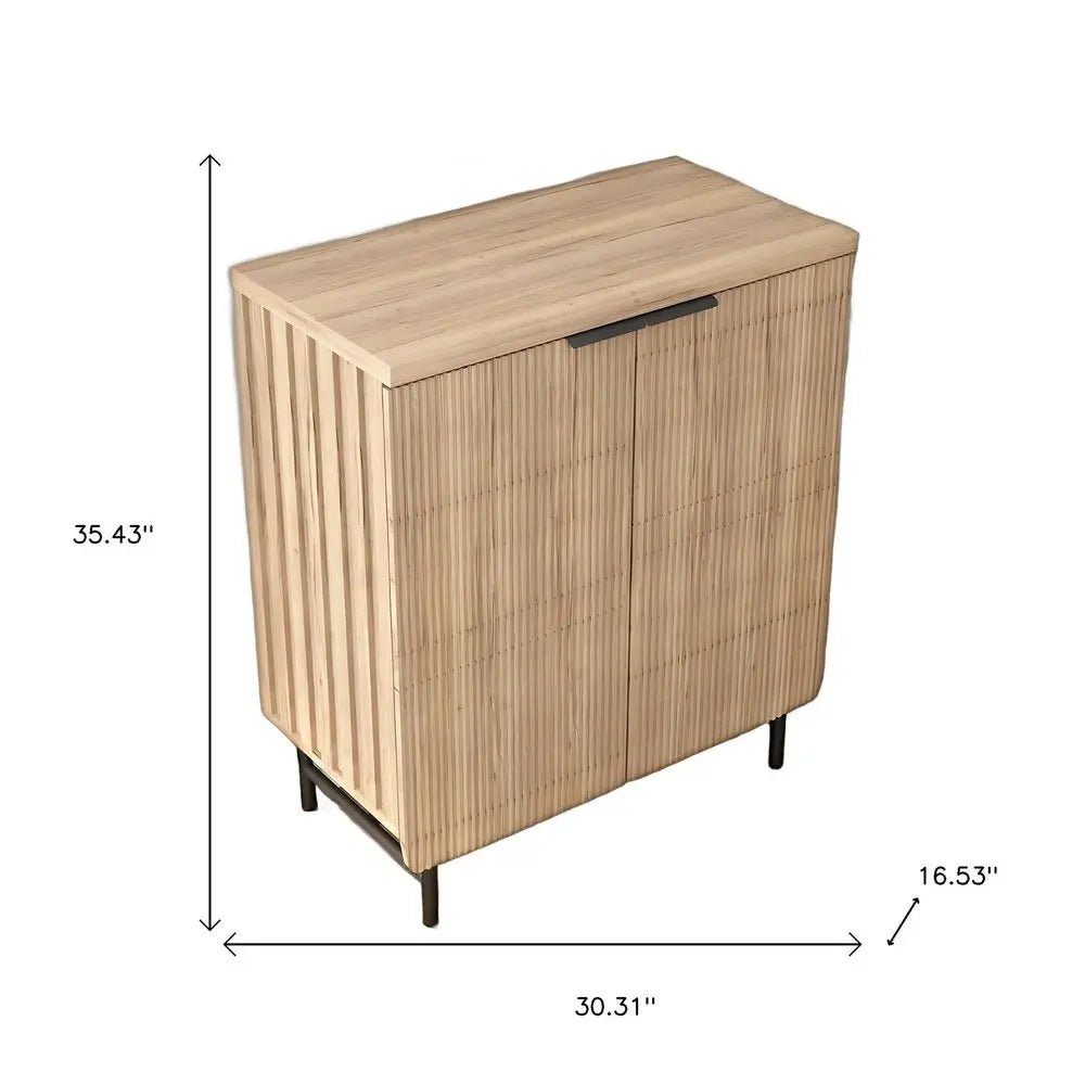 35" Oak Wood Textured Door Accent Cabinet With Two Doors HomeRoots