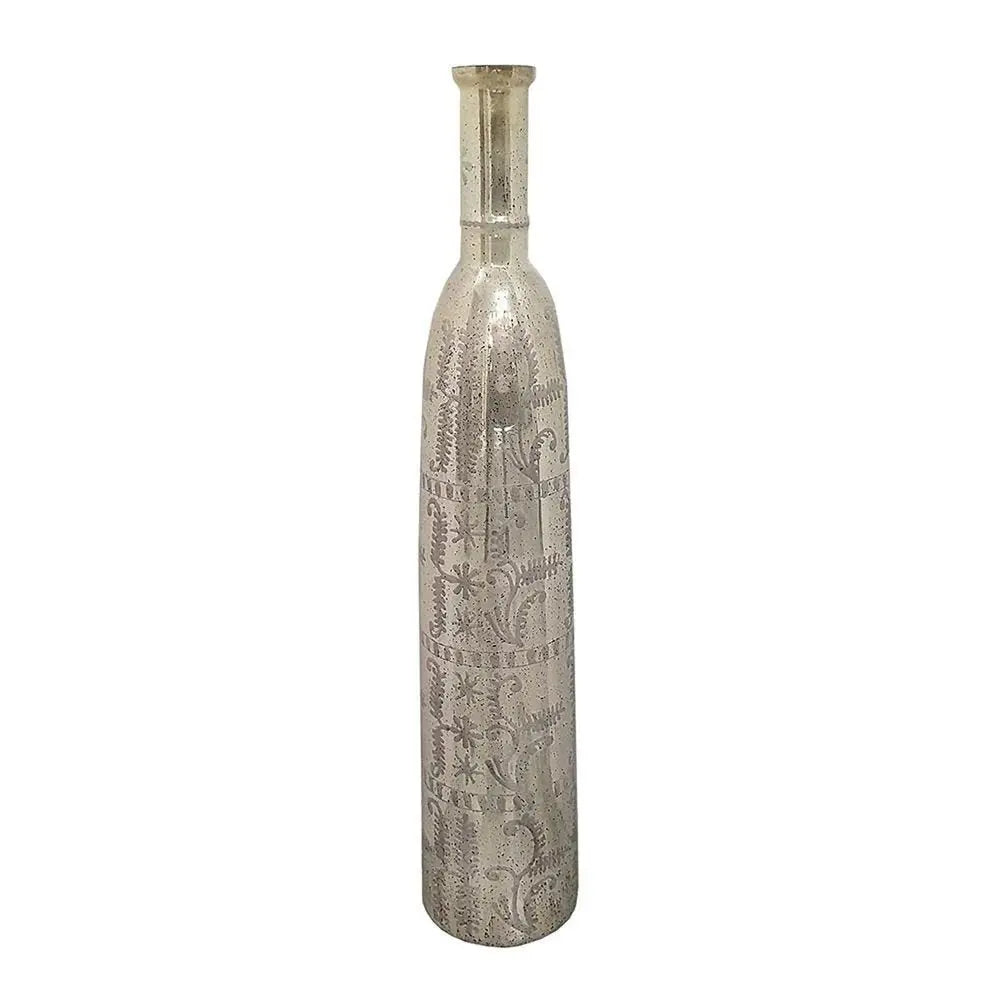 35" Silver Floral Glass Cylinder Floor Vase - NOBLE HOME INTERIORS