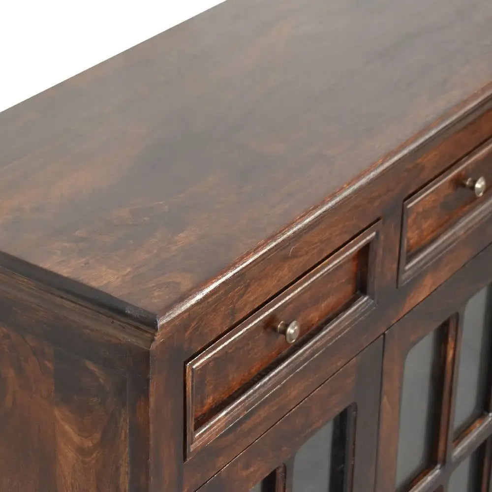 35" Walnut Solid Wood Accent Cabinet With Two Doors And Two Drawers - NOVA HOME FURNITURE