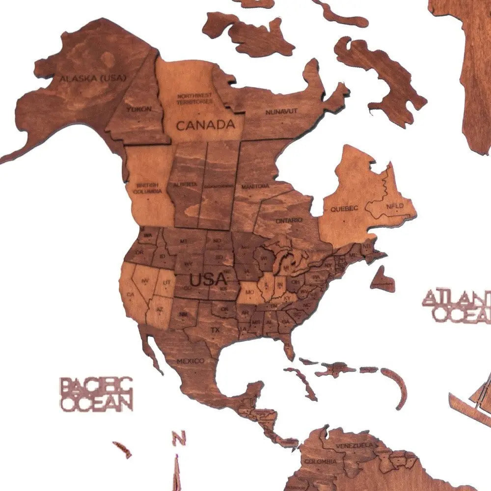 35" X 59" Brown and Tan Wood World Map Hanging Dimensional Sculpture - NOBLE HOME INTERIORS