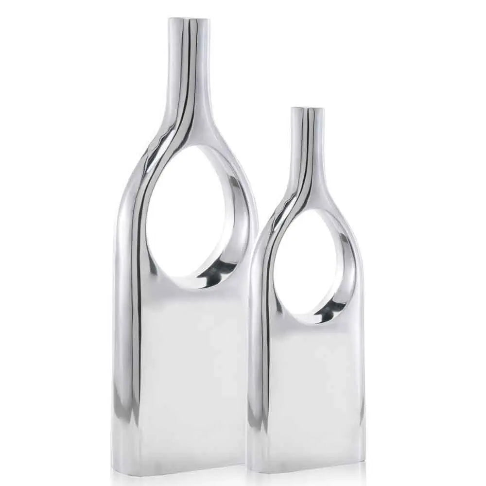 Set of Two Silver Aluminum Modern Hole Table Vases HomeRoots