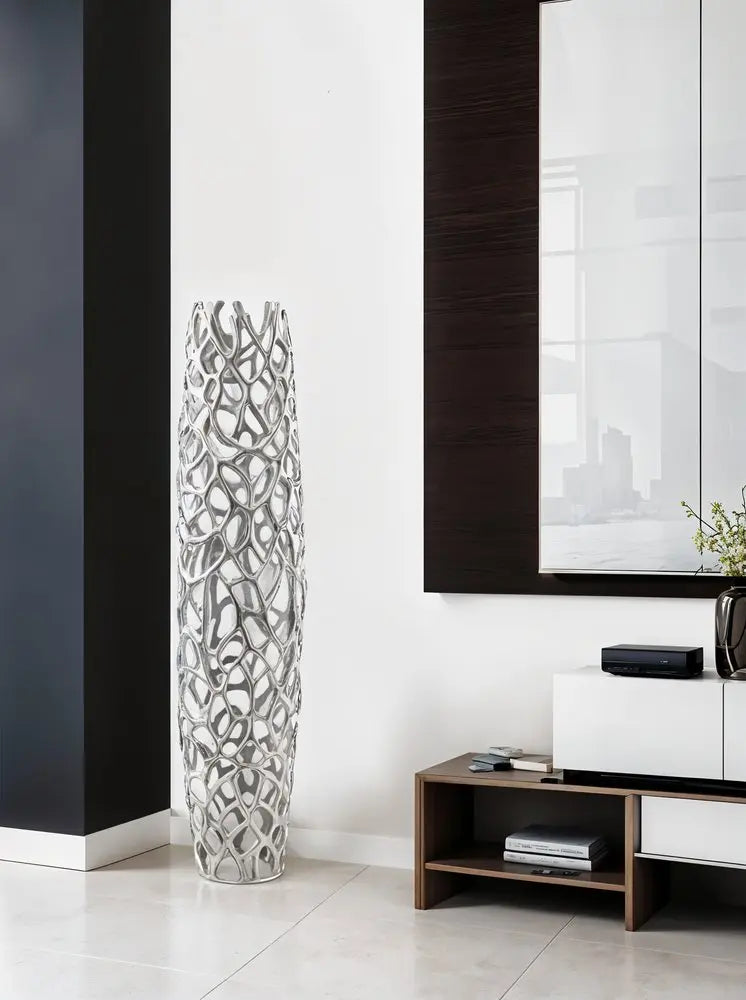40" Aluminum Silver Twigs Cylinder Floor Vase HomeRoots