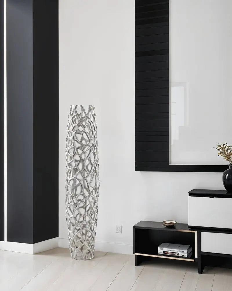 40" Aluminum Silver Twigs Cylinder Floor Vase HomeRoots