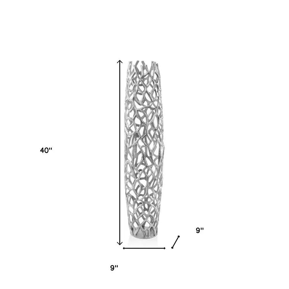 40" Aluminum Silver Twigs Cylinder Floor Vase HomeRoots