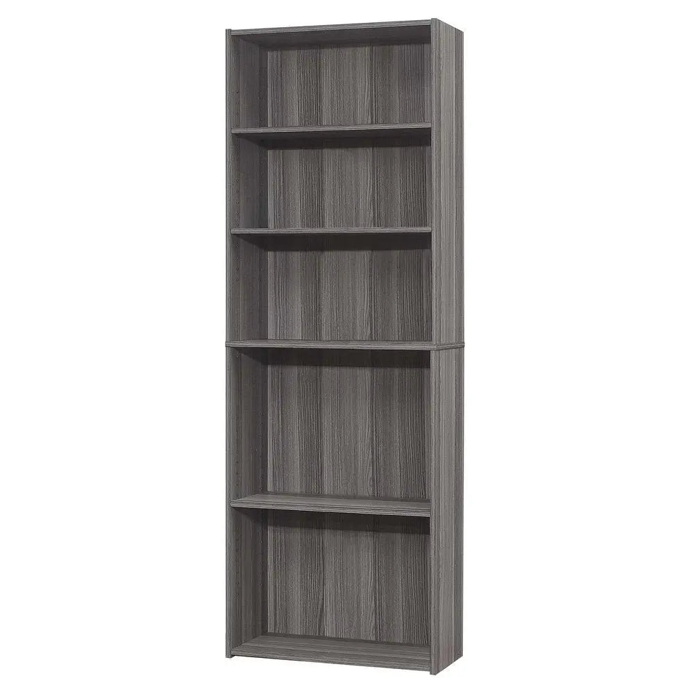 71" Gray Wood Adjustable Five Tier Bookcase HomeRoots