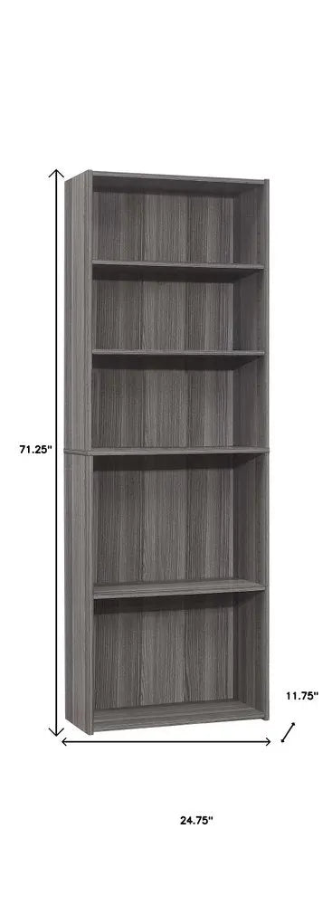 71" Gray Wood Adjustable Five Tier Bookcase HomeRoots