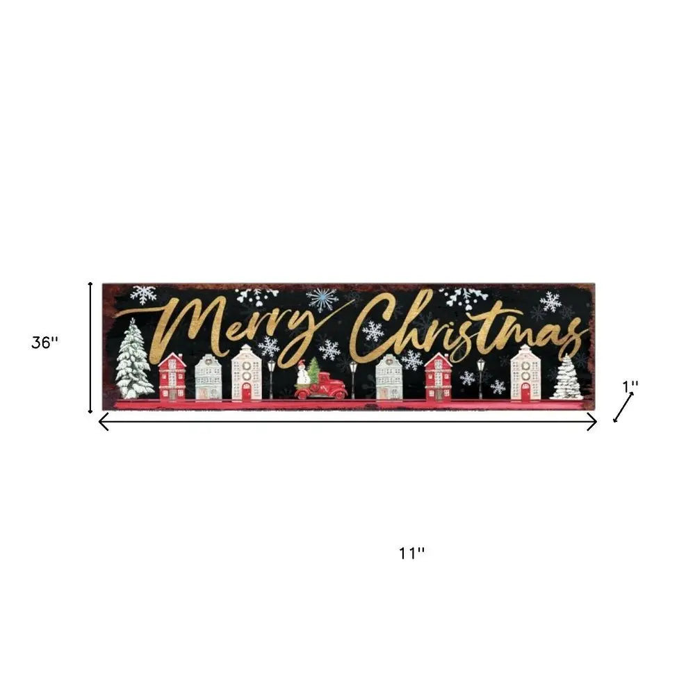 36" Black Gold And Red Solid Wood Merry Christmas Decorative Sign - NOBLE HOME INTERIORS