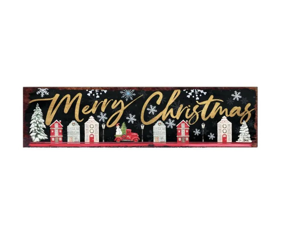 36" Black Gold And Red Solid Wood Merry Christmas Decorative Sign - NOBLE HOME INTERIORS
