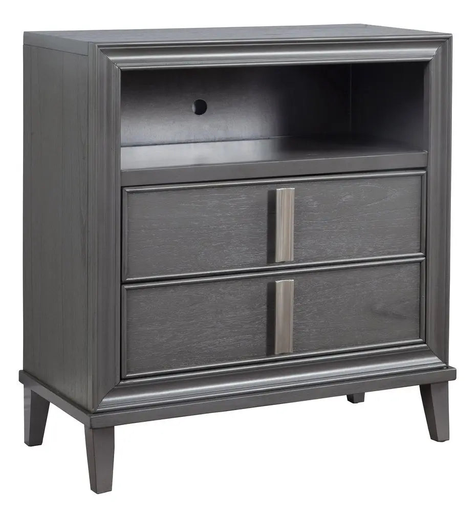 36" Gray Pine Poplar Solids With Mindy And Veneer Open Shelving TV Stand - NOVA HOME FURNITURE
