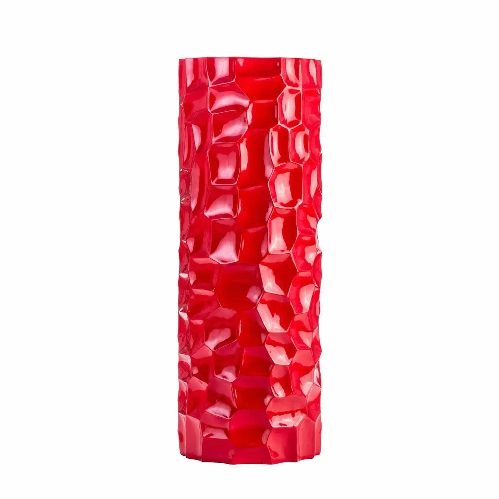 36" Red Faceted Geometric Resin Floor Vase - NOBLE HOME INTERIORS