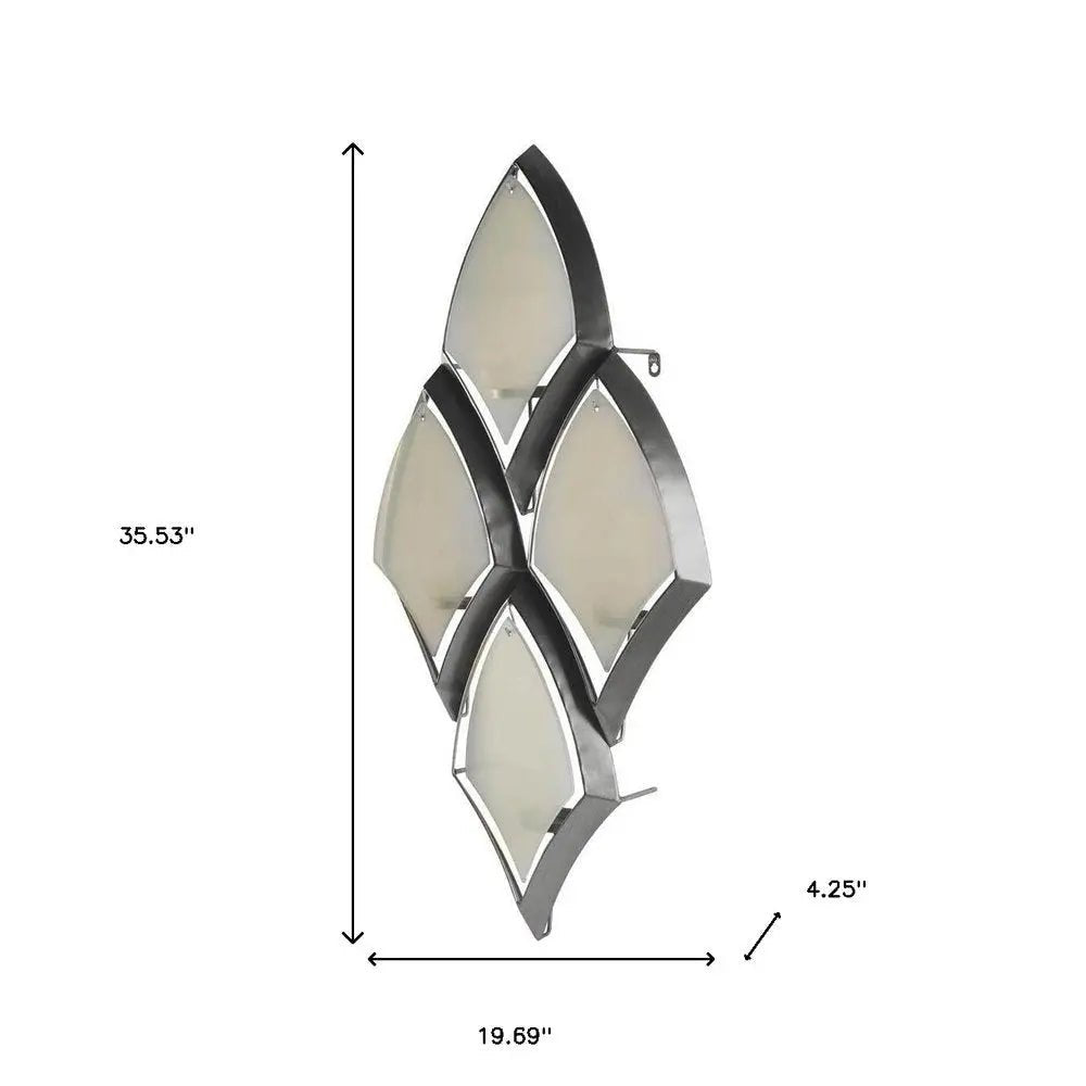 36" Silver And Gray Geometric Glass And Metal Wall Sconce Candle Holder HomeRoots