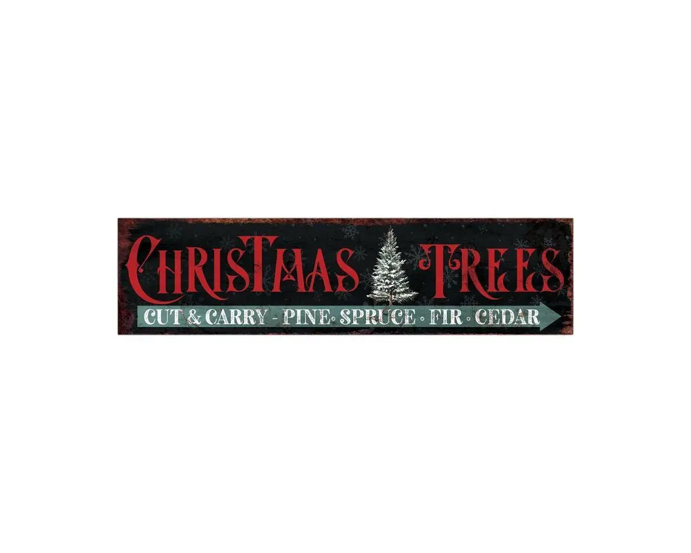 36" X 11" Black Red And White Christmas Trees Wood Wall Decor - NOBLE HOME INTERIORS