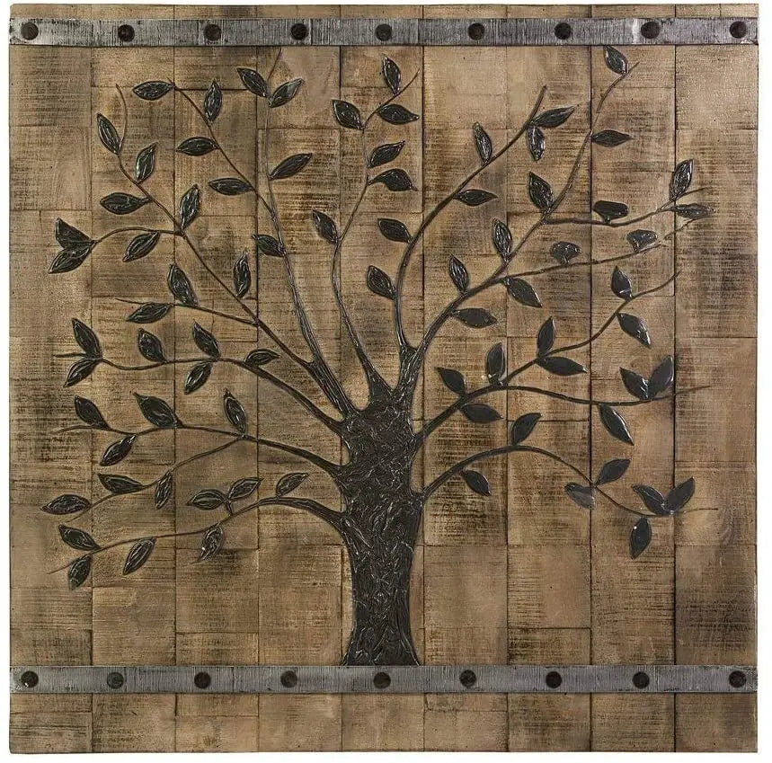 36" X 2" Brown Mango Wood Square Hanging Tapestry - NOBLE HOME INTERIORS