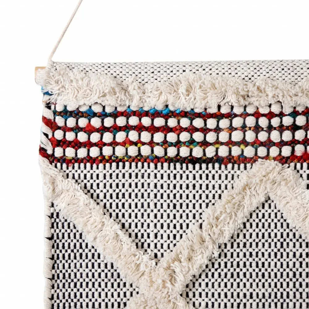 36" X 20" Red And White Geometric Cotton Square Hanging Tapestry - NOBLE HOME INTERIORS