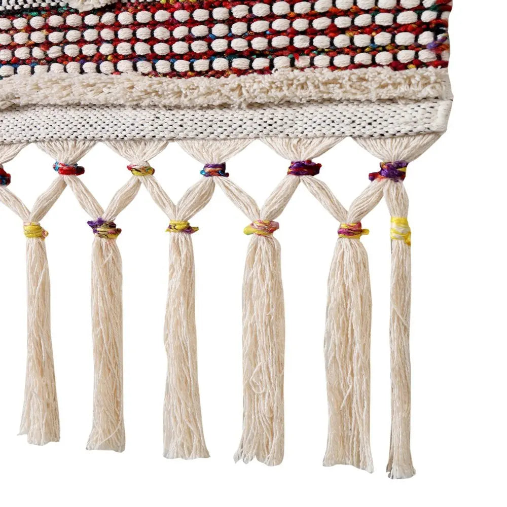 36" X 20" Red And White Geometric Cotton Square Hanging Tapestry - NOBLE HOME INTERIORS