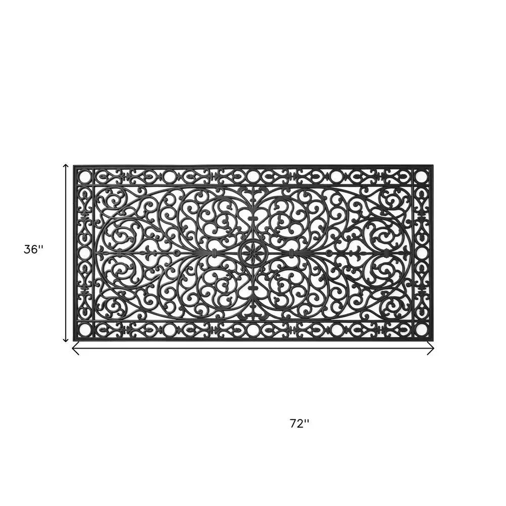 36" X 72" Black Scrollwork Outdoor Rubber Door Mat - NOBLE HOME INTERIORS
