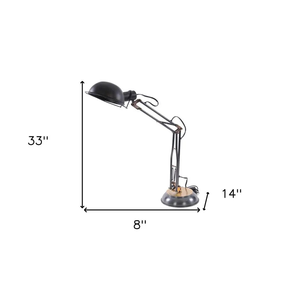 33" Black Metal Desk Table Lamp With Black Bowl Shade HomeRoots