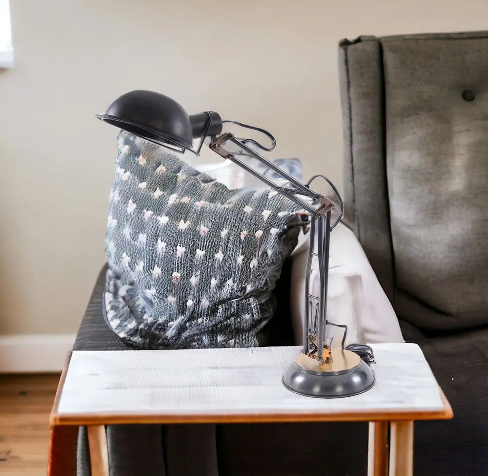 33" Black Metal Desk Table Lamp With Black Bowl Shade HomeRoots