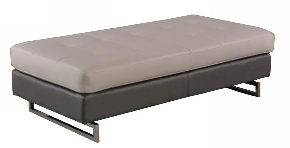 63" Taupe Brown and Silver Faux Leather Tufted Ottoman HomeRoots