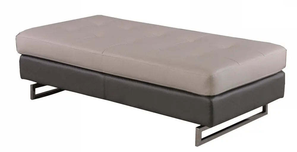 63" Taupe Brown and Silver Faux Leather Tufted Ottoman HomeRoots