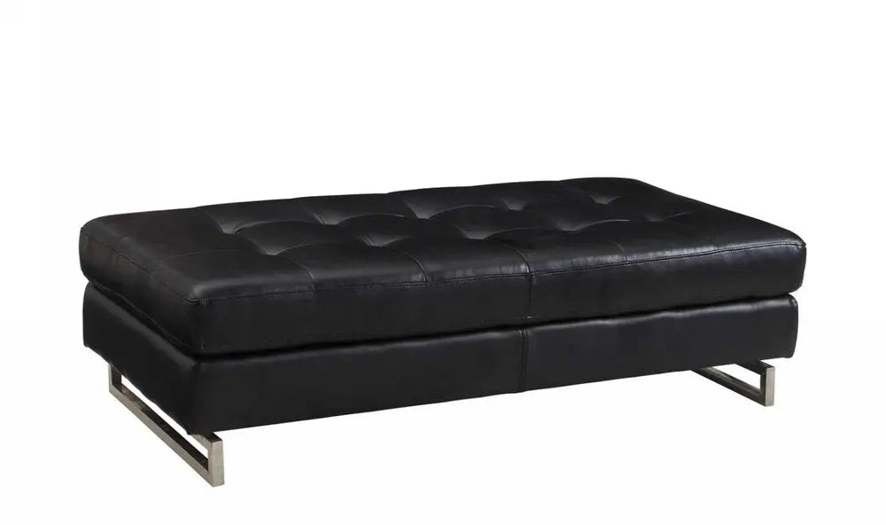63" Black Tufted Faux Leather and Silver Ottoman - NOVA HOME FURNITURE