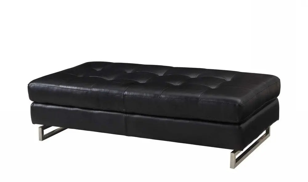 63" Black Tufted Faux Leather and Silver Ottoman - NOVA HOME FURNITURE