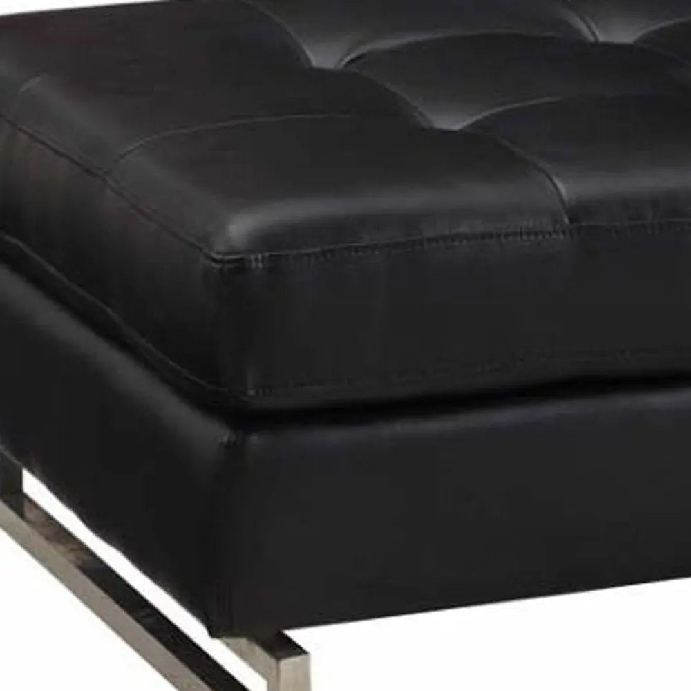 63" Black Tufted Faux Leather and Silver Ottoman - NOVA HOME FURNITURE