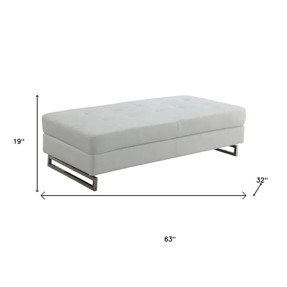 63" White and Silver Faux Leather Ottoman HomeRoots
