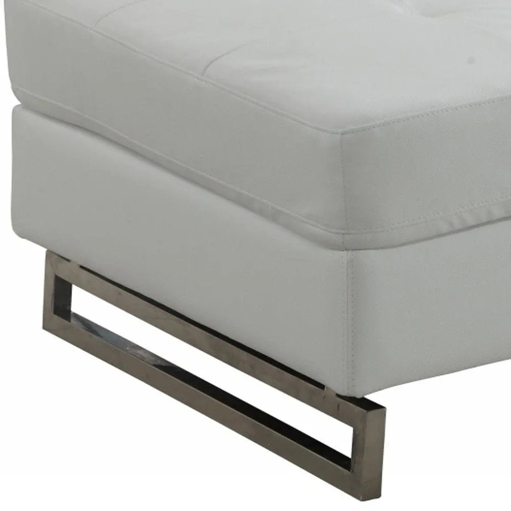 63" White and Silver Faux Leather Ottoman HomeRoots