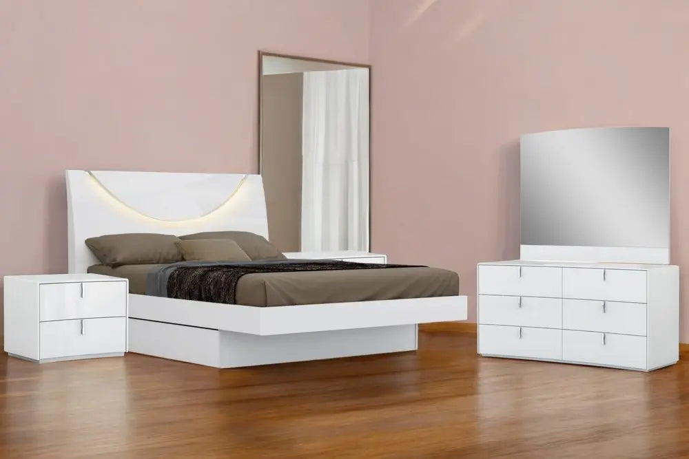 Four Piece White Solid and Manufactured Wood Bedroom Set With Mirror HomeRoots