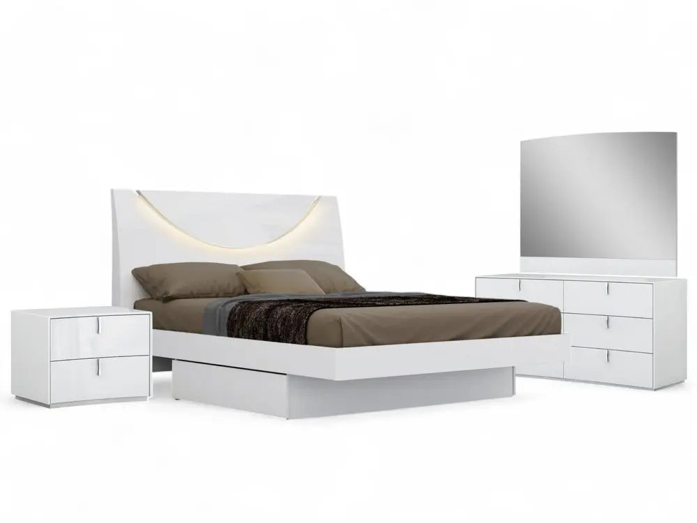 Four Piece White Solid and Manufactured Wood Bedroom Set With Mirror HomeRoots