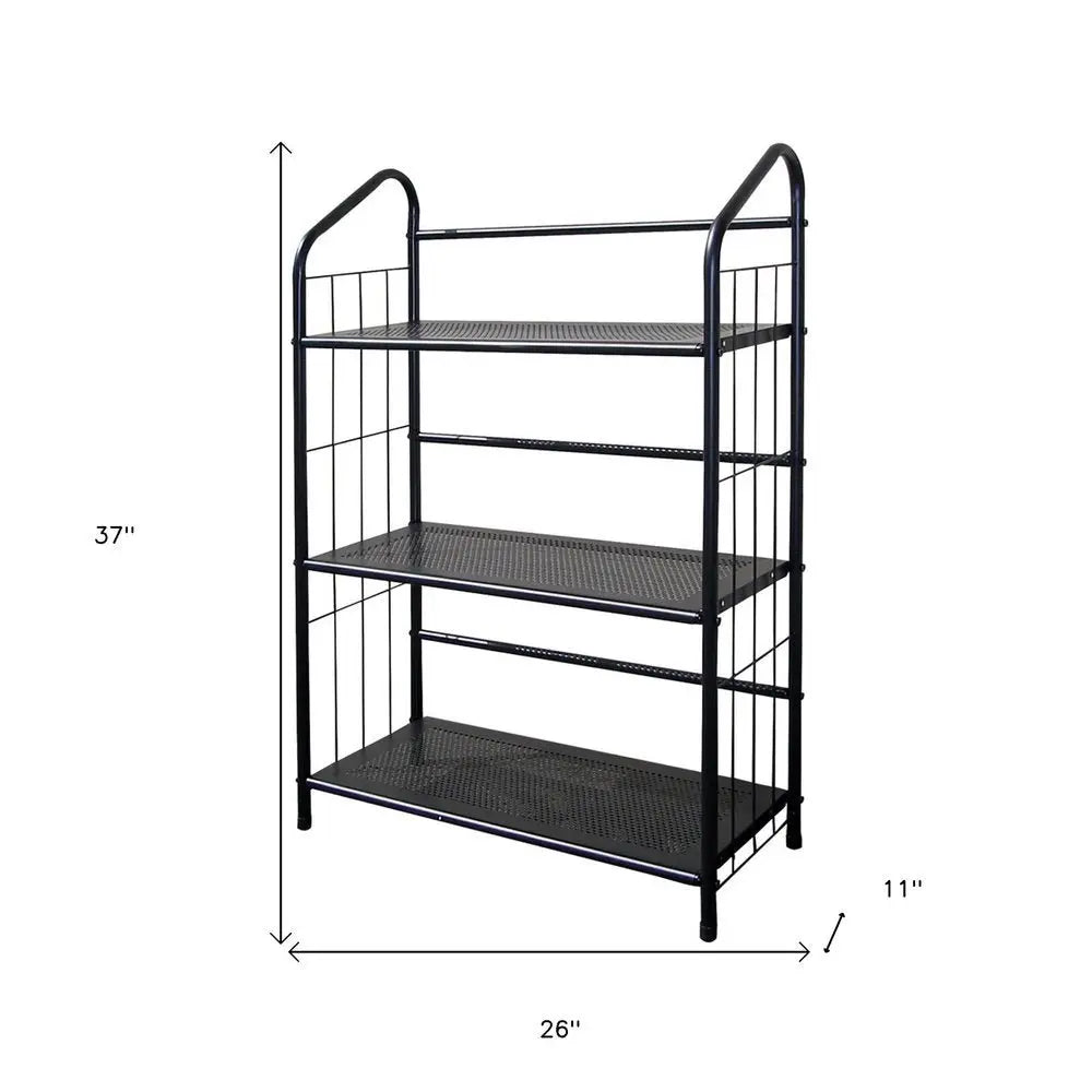 37" Black Metal Three Tier Bookcase - NOBLE HOME INTERIORS