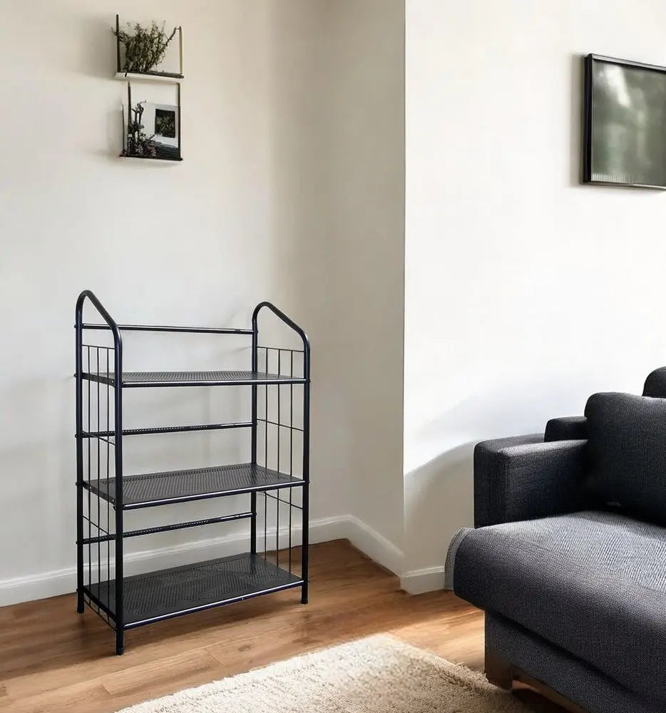 37" Black Metal Three Tier Bookcase - NOBLE HOME INTERIORS