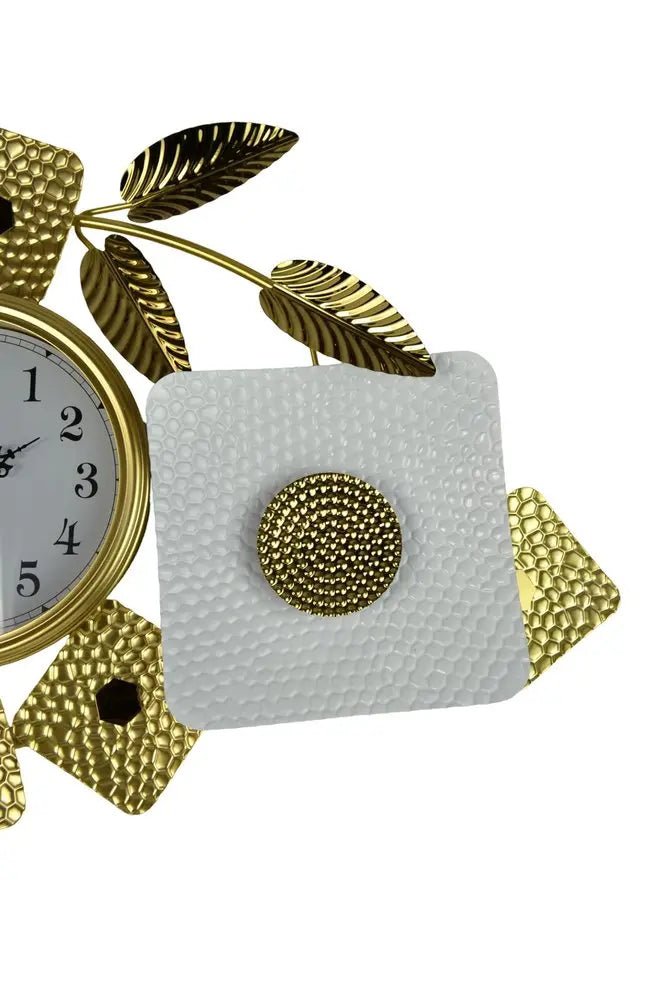 37" Gold And White Metal Silent Analog Floral Oval Wall Clock HomeRoots