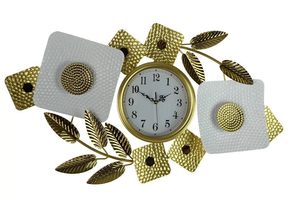 37" Gold And White Metal Silent Analog Floral Oval Wall Clock HomeRoots