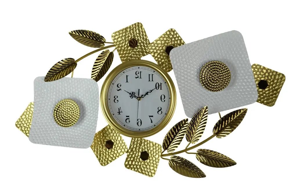37" Gold And White Metal Silent Analog Floral Oval Wall Clock HomeRoots