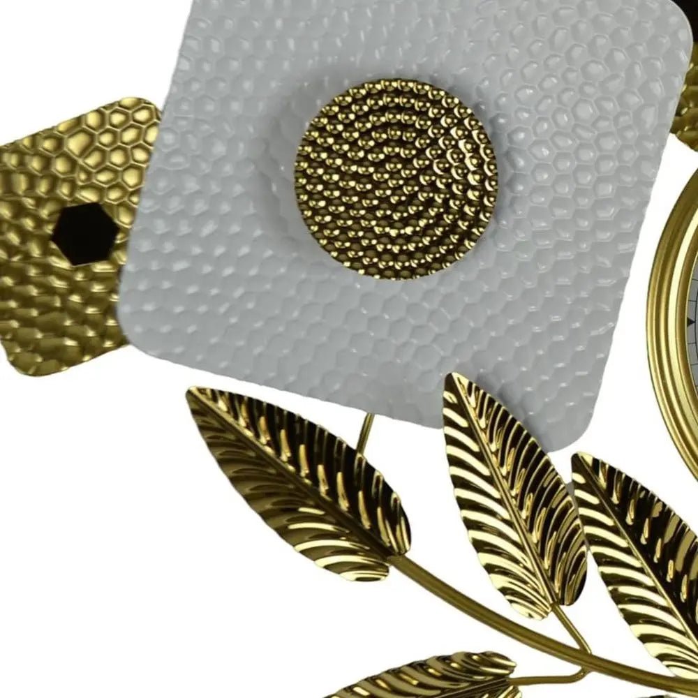 37" Gold And White Metal Silent Analog Floral Oval Wall Clock HomeRoots