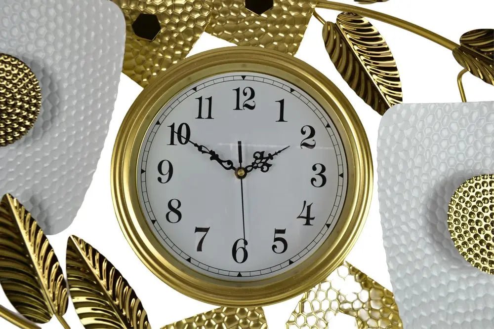 37" Gold And White Metal Silent Analog Floral Oval Wall Clock HomeRoots