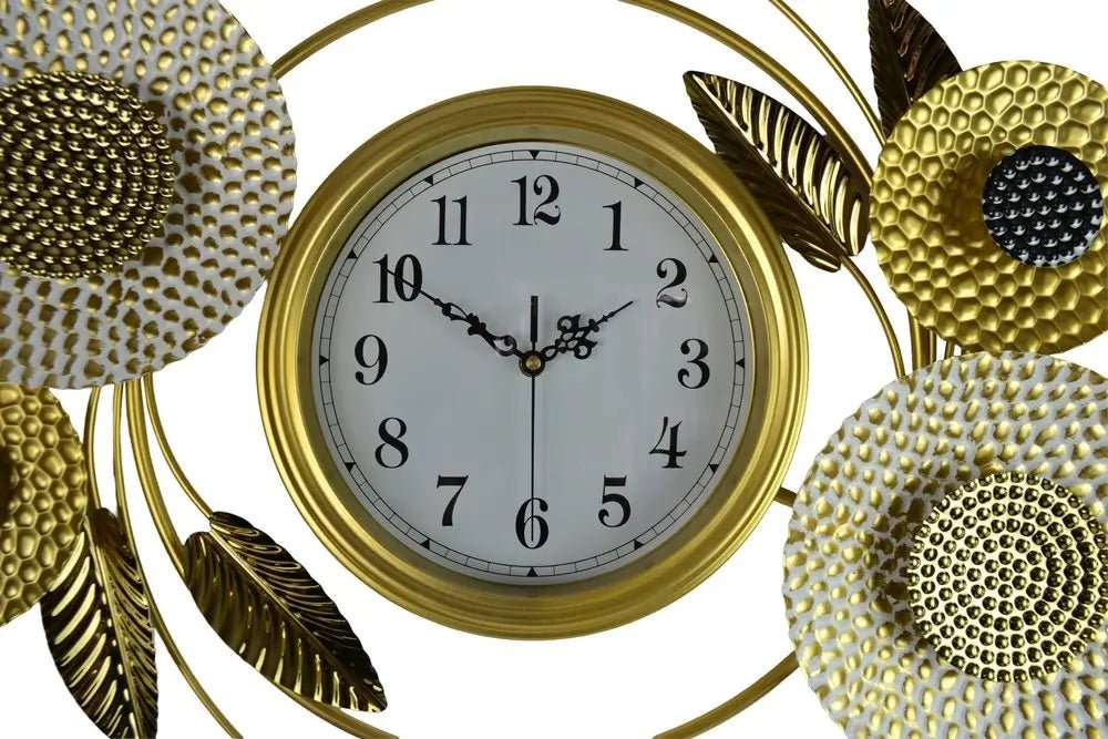 37" Gold Silver And White Metal Silent Analog Floral Novelty Wall Clock HomeRoots