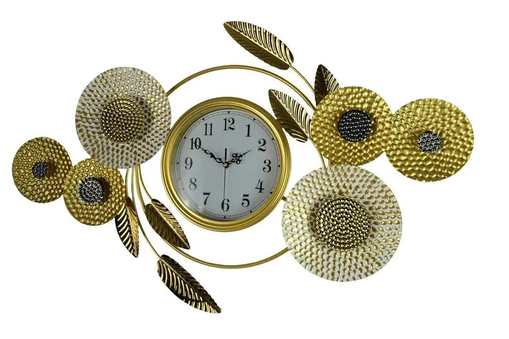 37" Gold Silver And White Metal Silent Analog Floral Novelty Wall Clock HomeRoots
