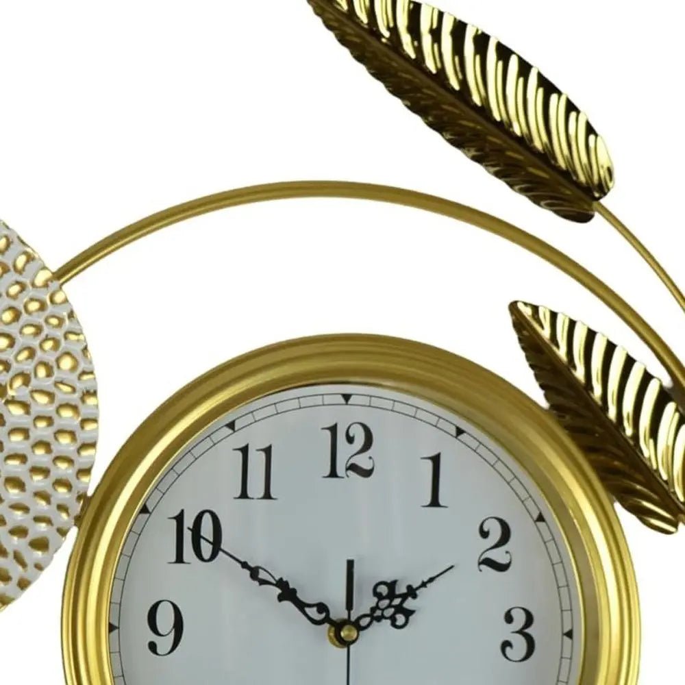 37" Gold Silver And White Metal Silent Analog Floral Novelty Wall Clock HomeRoots
