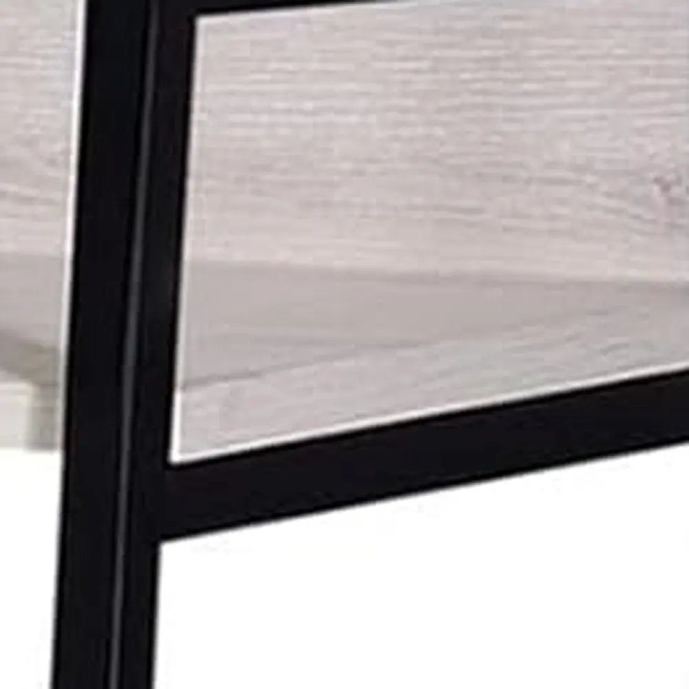 37" Natural and Black Metal Three Tier Ladder Bookcase - NOBLE HOME INTERIORS