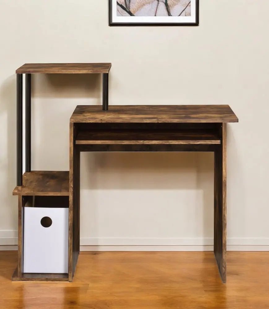 37" Oak and Black Wood and Metal Computer Desk HomeRoots