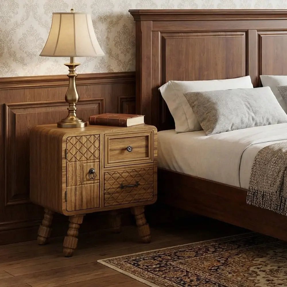 37" Sepia Solid Wood Console Accent Cabinet With Single Door And Two Drawers HomeRoots