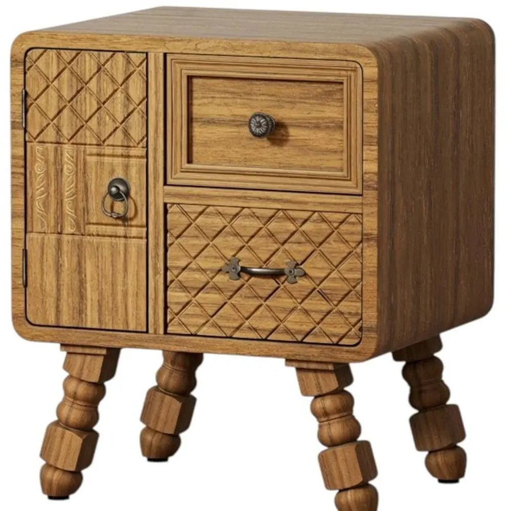 37" Sepia Solid Wood Console Accent Cabinet With Single Door And Two Drawers HomeRoots