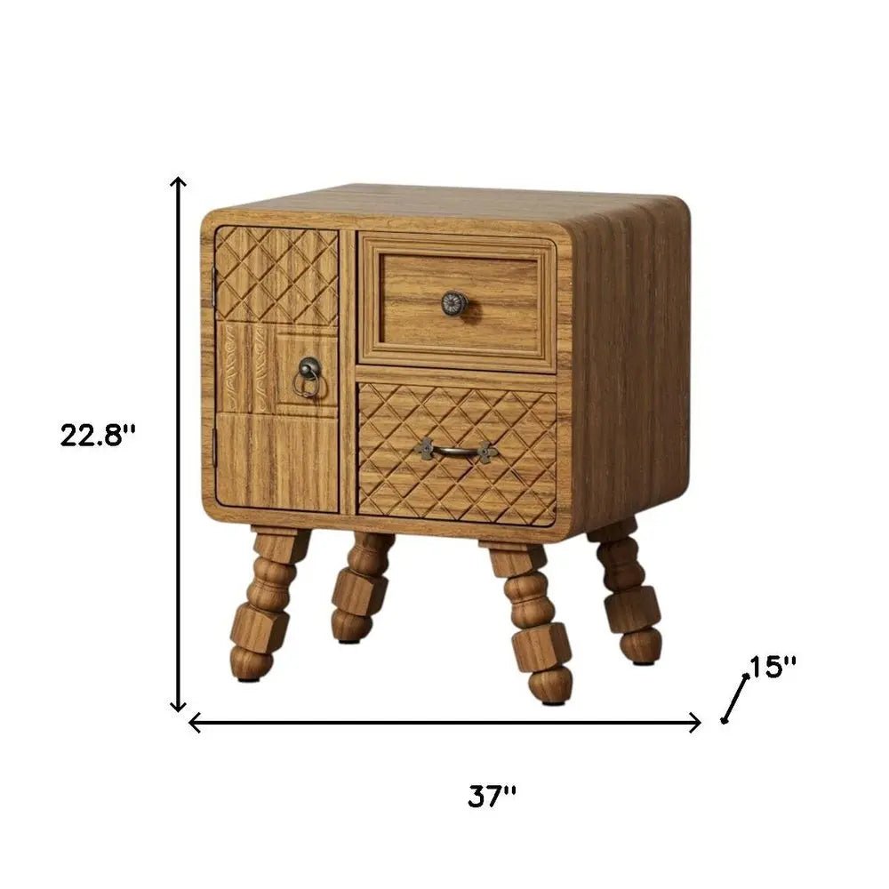 37" Sepia Solid Wood Console Accent Cabinet With Single Door And Two Drawers HomeRoots