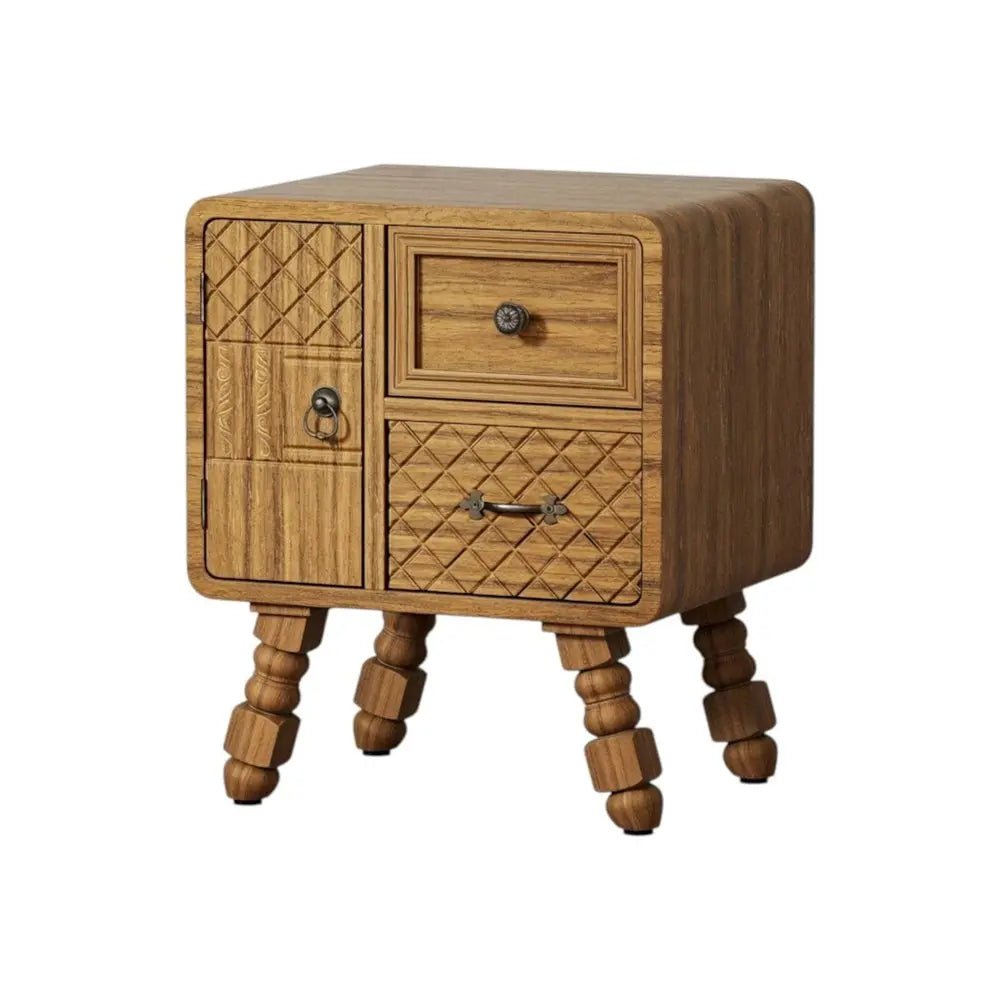 37" Sepia Solid Wood Console Accent Cabinet With Single Door And Two Drawers HomeRoots