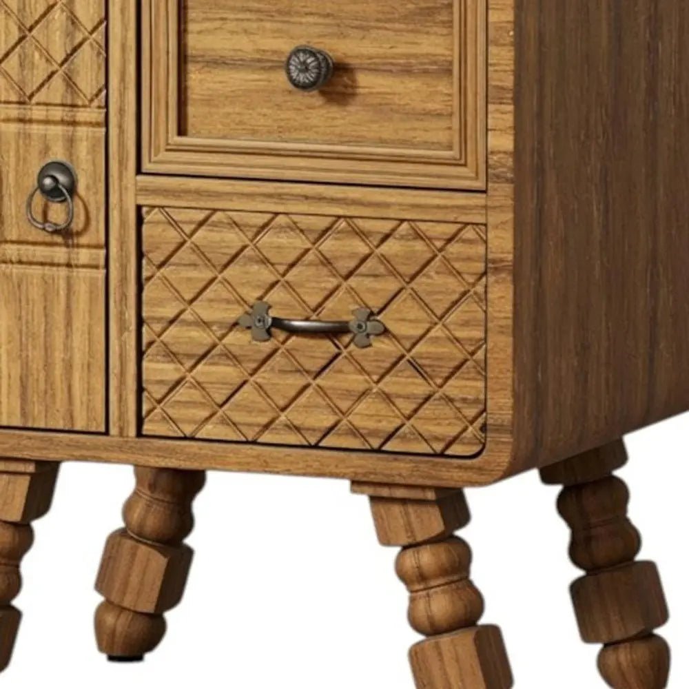 37" Sepia Solid Wood Console Accent Cabinet With Single Door And Two Drawers HomeRoots