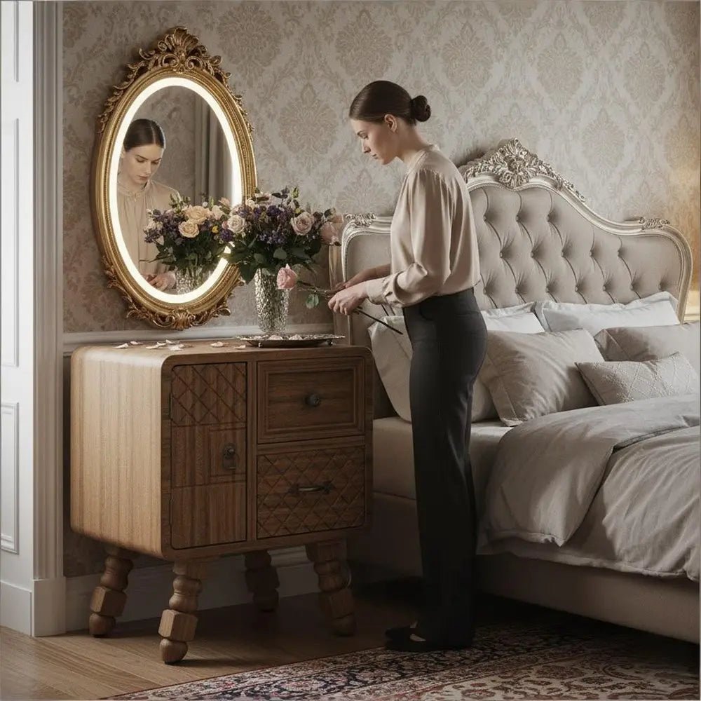 37" Sepia Solid Wood Console Accent Cabinet With Single Door And Two Drawers HomeRoots